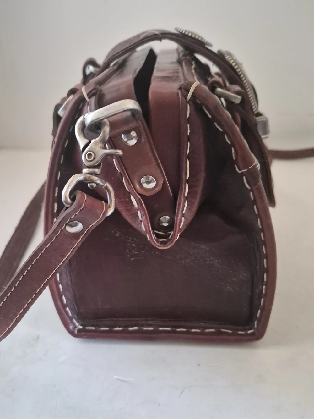 American West Red Rum Color Tooled Leather Handbag